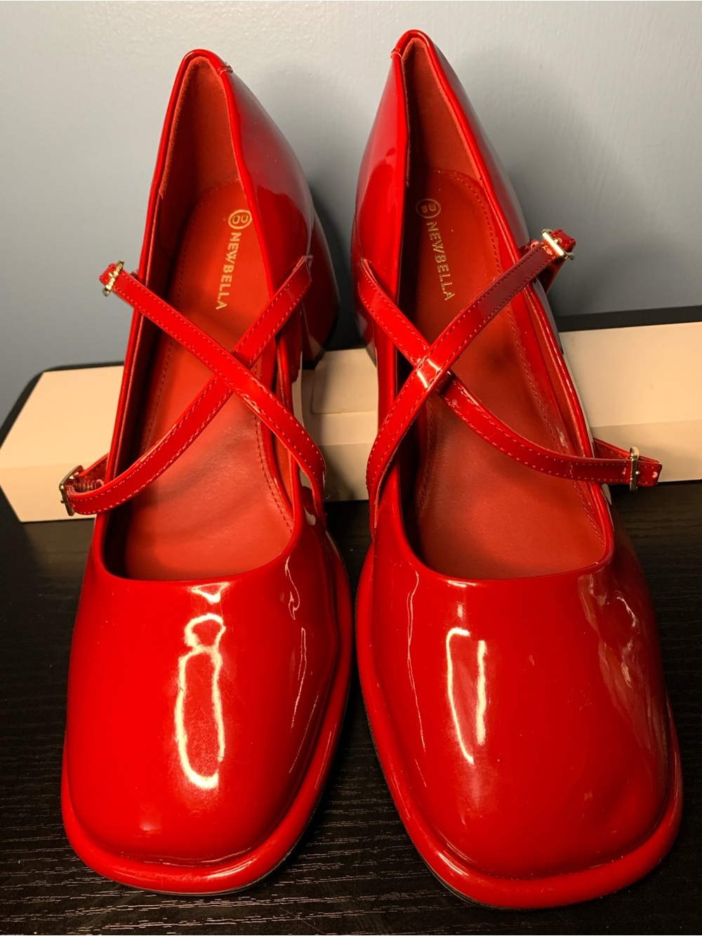 New Bella Red Patent Mary Jane Heels – Chic Cross-Strap Pumps